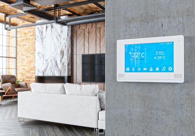 Interior of a modern luxury house with smart automation system